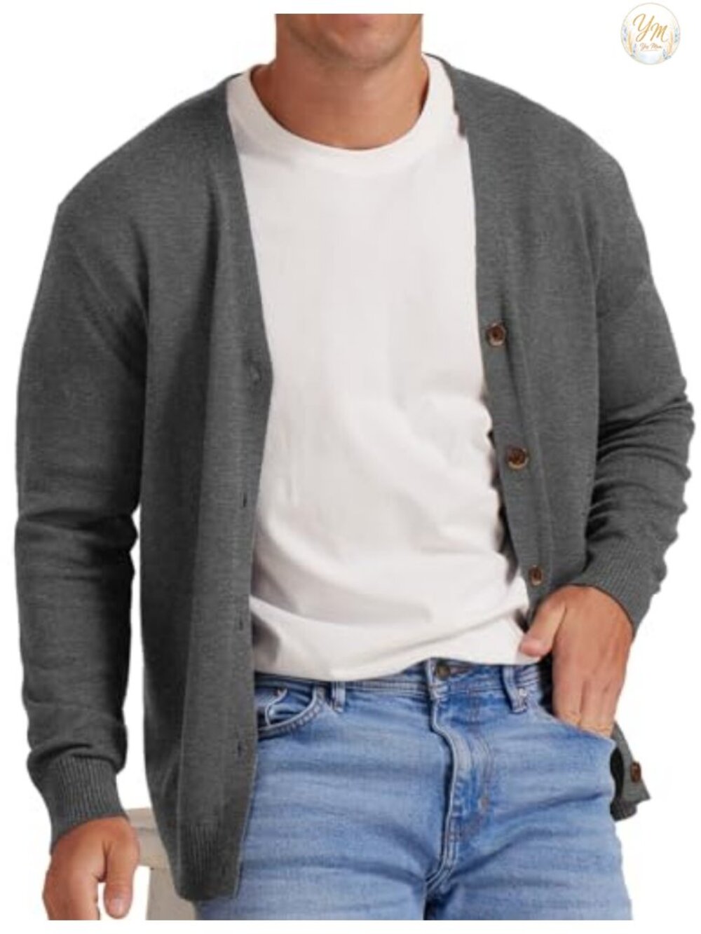 Men's Vintage Striped Long Sleeve Button Cardigan Sweater Knit V-Neck Classic